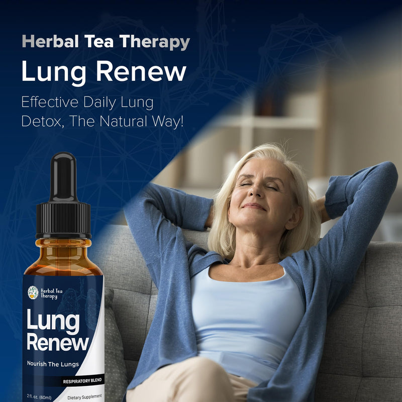 Herbal Tea Therapy Lung Renew Mullein Drops for Lungs (2 fl. oz.): Peppermint, Thyme, & Mullein Leaf Extract for Lungs Detox & Daily Respiratory Comfort - Allergy Relief - GMO-Free & Made in USA 2 Fl Oz (Pack of 1)