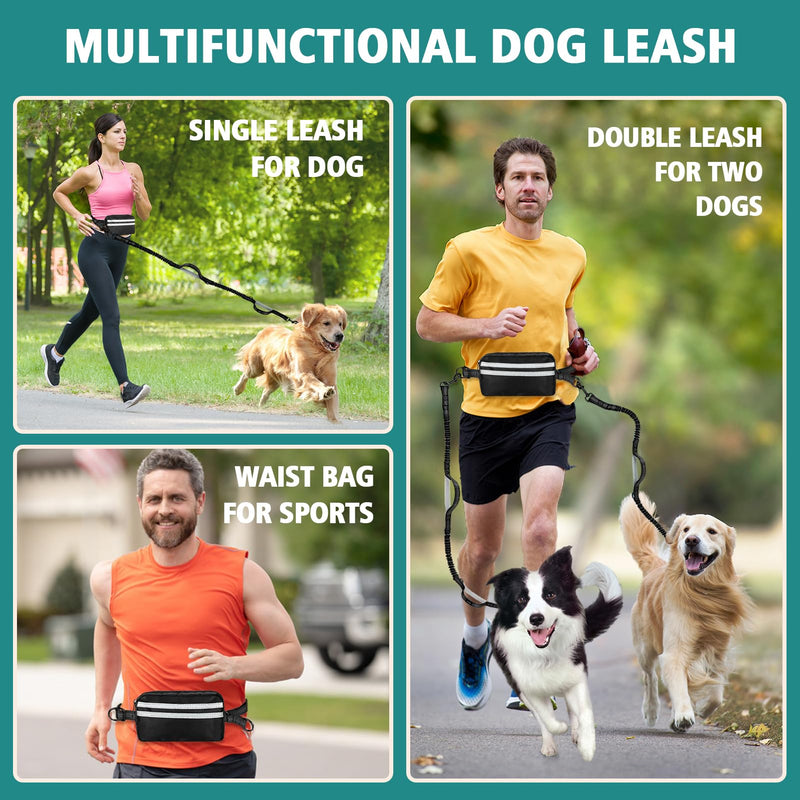 Hands Free Dog Leash for 2 Dogs with Safety Lock and Extra-Thick Waist Belt, Waist Leash for Dog Walking Running, Double Retractable Dog Leashes for Two Dogs with Double Padded Handles, Black - BeesActive Australia