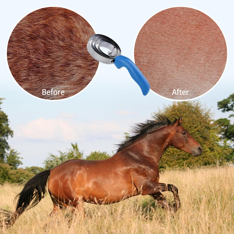 Reversible stainless steel curry comb. With Soft Touch Handle with Large Rubber Curry Comb, Multifunctional Stainless Steel Fine Tooth Comb, Pet Horse Grooming Comb for Dogs and Cats (Blue) Blue - BeesActive Australia