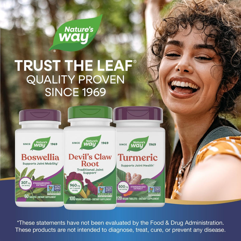 Nature’s Way Devil's Claw Root, Traditional Joint Support*, 960 mg per 2-Capsule Serving, Gluten-Free, Non-GMO Project Verified, 100 Vegan Capsules (Packaging May Vary)