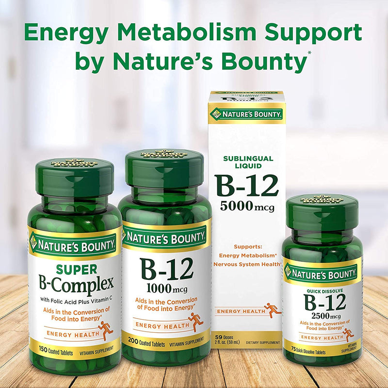 Nature's Bounty Vitamin B12, Supports Energy Metabolism and Nervous System Health, 500mcg, Tablets, 100 Ct (Pack of 2) 100 Count (Pack of 2)