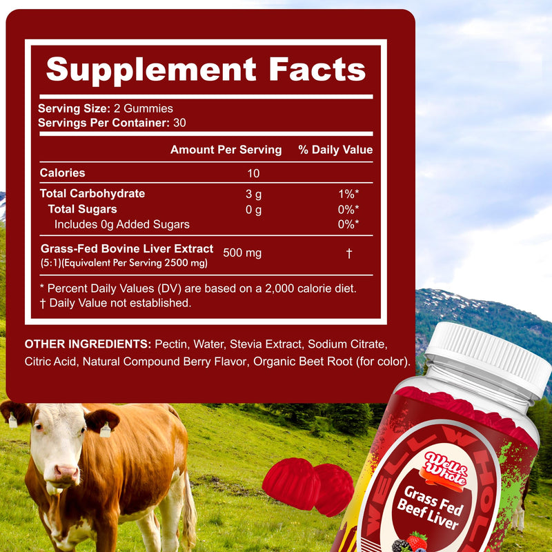 Grass Fed Beef Liver Gummies, Desiccated Liver Supplement for Adults & Kids | Naturally Nutrient-Rich Formula | Supports Daily Energy & Wellness | Whole Food Nutrition | Convenient Gummies 1