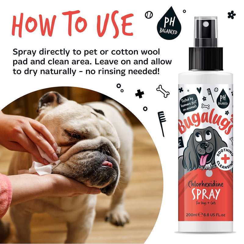 BUGALUGS Dog Spray for pawly skin - dog grooming pet spray. Great for dogs with stressed skin. Cleans Wrinkles for puppy, dogs & cat grooming
