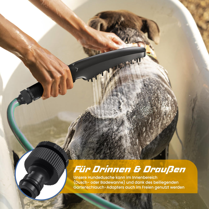 KUNTO® dog shower head - dog shower shower head - dog shower with four jet types - dog shower head with silicone bristles for effective grooming - mobile outdoor dog shower with garden hose adapter - BeesActive Australia