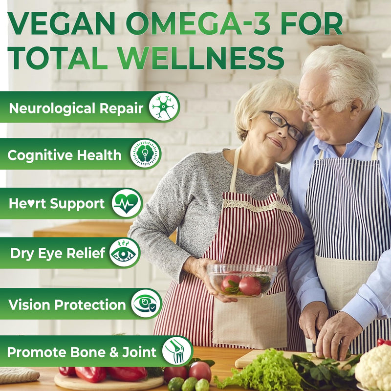 Omega 3 Gummies 2200mg from Algae Oil (DHA 640mg & EPA 290mg) for Women & Men, Vegan Omega 3 Fish Oil Alternative, w/CoQ10, Astaxanthin, Vitamin A, E, D3 for Brain, Eye, Antioxidant, Sugar Free, 1Pack 60 Count (Pack of 1)