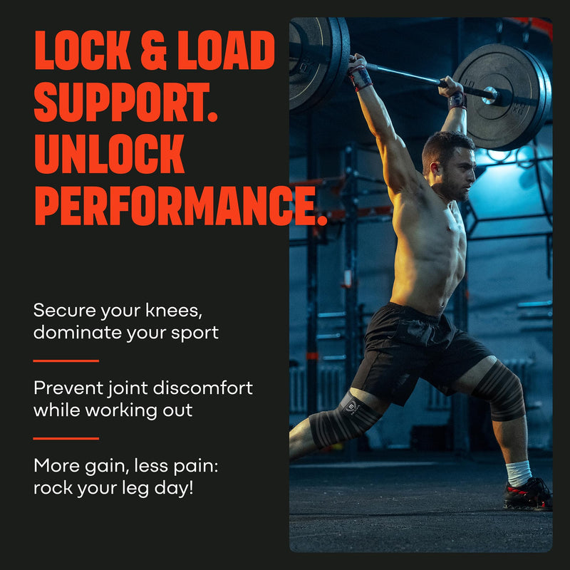 Mava Sports Knee Wraps (Pair) for Men & Women | Ideal for Cross Training, WODs, Gym Workouts, Weightlifting, Fitness & Powerlifting | Knee Straps for Squats | 72" Compression & Elastic Support Black