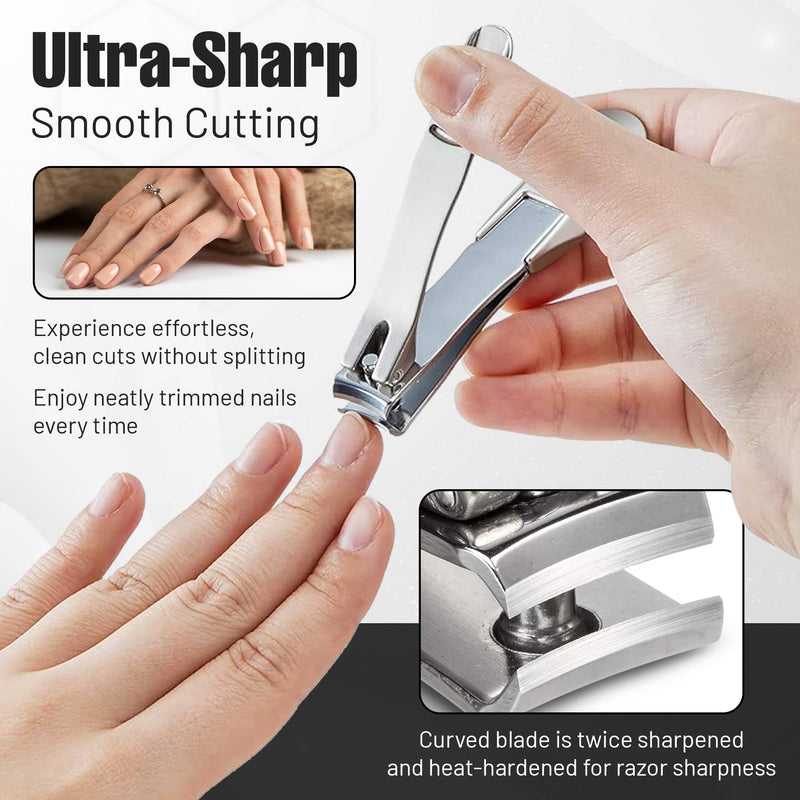 Japanese Stainless Steel Nail Clipper with Leather Case – Sharp Precision Blade, Built-in Nail File, Ergonomic Design – Made in Japan