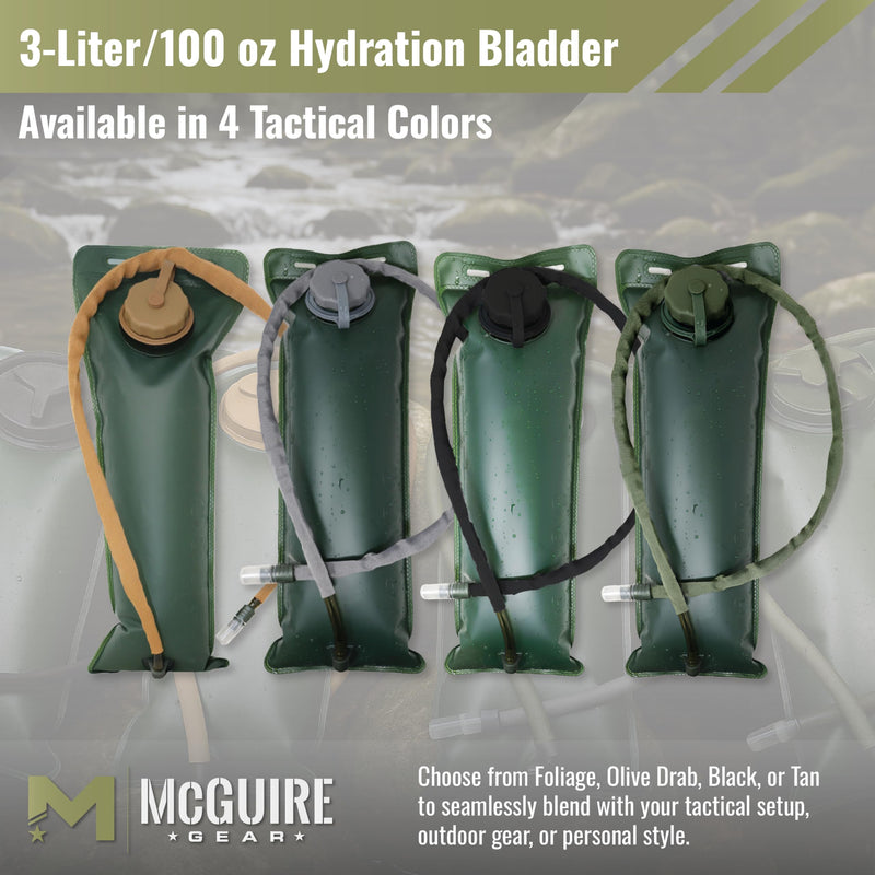 M MCGUIRE GEAR Hydration Bladder, 3L/100 oz. Water Bladder, Leak Proof Hydration Pack, Water Reservoir with Insulated Drinking Tube for Hiking, Cycling, and Biking Olive Drab