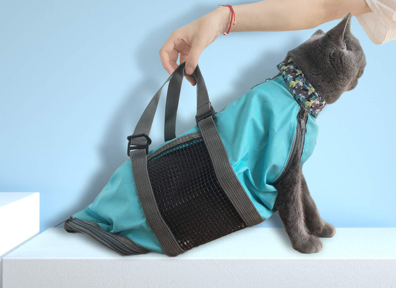 Cinf Cat Nail Clipping Cleaning Grooming Restraint Bag No Scratching Biting for Bathing Nail Trimming Injecting Examining Medium Blue - BeesActive Australia