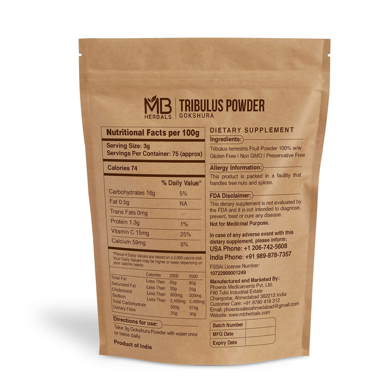 MB Herbals Tribulus Powder 8 oz / 0.5 lb | Pure Tribulus terrestris Powder | No Preservatives | to be Used as Supplement or in Tribulus Tablets/Capsules Formulation - BeesActive Australia