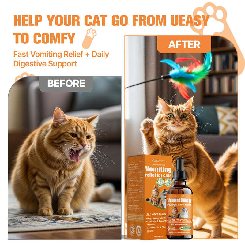 Cat Vomit Remedy & Vomiting Relief for Cats, Cat Digestive Support with Probiotics & Herbs for Sensitive Stomachs, Helps Calm Vomiting & Nausea from Hairballs, Indigestion, Diet Changes or Mild Stress