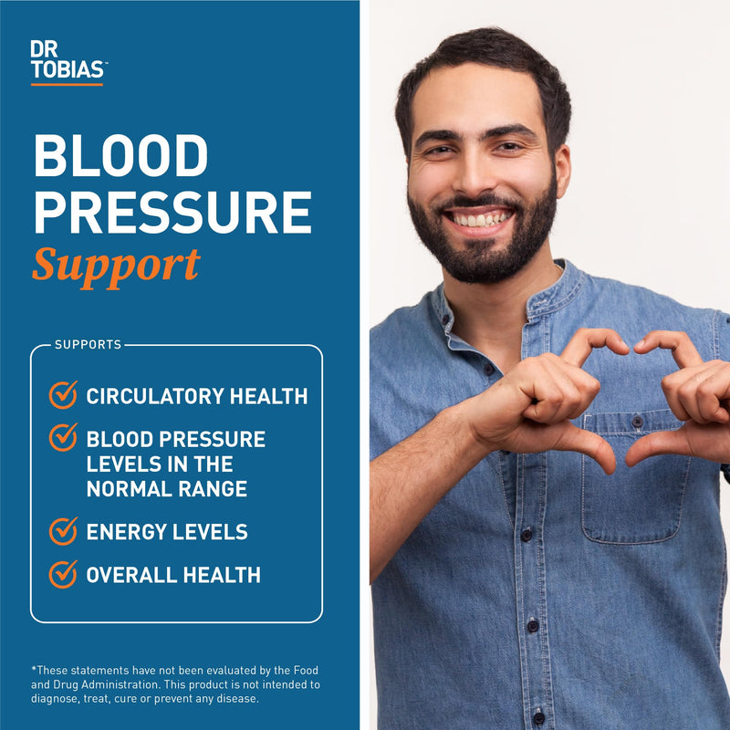 Dr. Tobias Blood Pressure Support Supplement 90 Capsules | Circulatory & Heart Health Support | Hawthorn + Hibiscus + Olive Leaf + Garlic | Vitamins B6, B12 & C