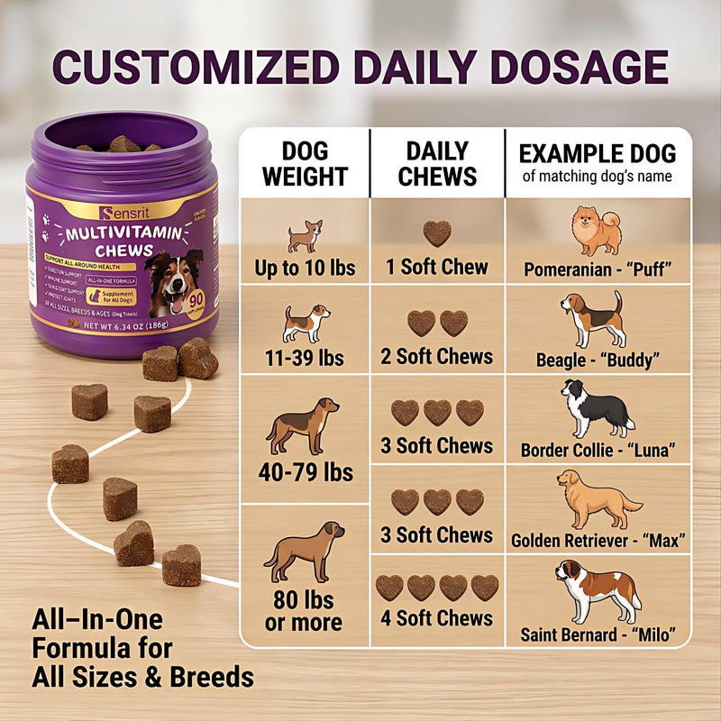 8-in-1 Dog Multivitamin - 90 Soft Chews, Chicken Flavor - Glucosamine, MSM, Chondroitin & Salmon Oil - Support Joint, Immune, Skin & Coat, Digestion for All Ages & Breeds Dogs.