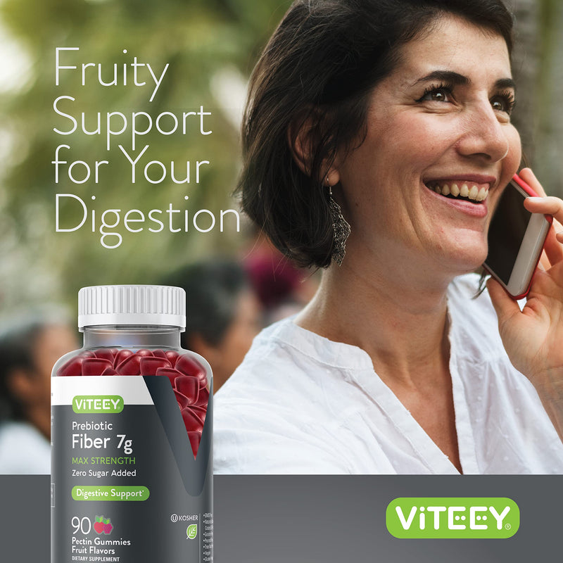 Viteey Prebiotic Fiber Gummies for Adults, 7g | Gut Health & Digestive Soluble Fiber Supplement Gummies - Zero Sugar Added, Vegan, Gluten-Free - 90 Count 90 Count (Pack of 1)