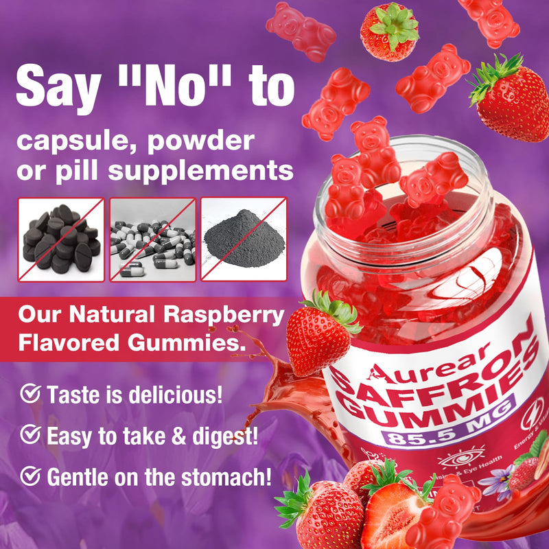 2 Pack Saffron Gummies, 10-in-1 Saffron Supplement, Contains 88.5 mg of Saffron Extract, Mood & Sleep Support, Sugar-Free, Strawberry Flavor, 120 Count