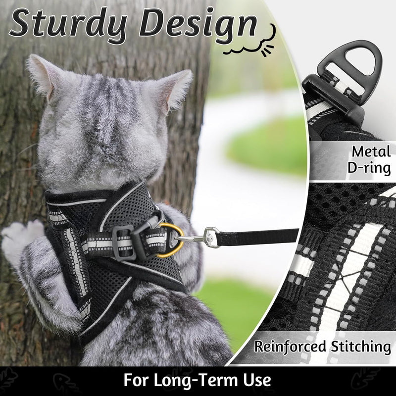 rabbitgoo Cat Harness and Leash Set for Walking Escape Proof, Adjustable Soft Kittens Vest with Reflective Strip for Cats, Comfortable Outdoor Vest, Black, S Small - BeesActive Australia