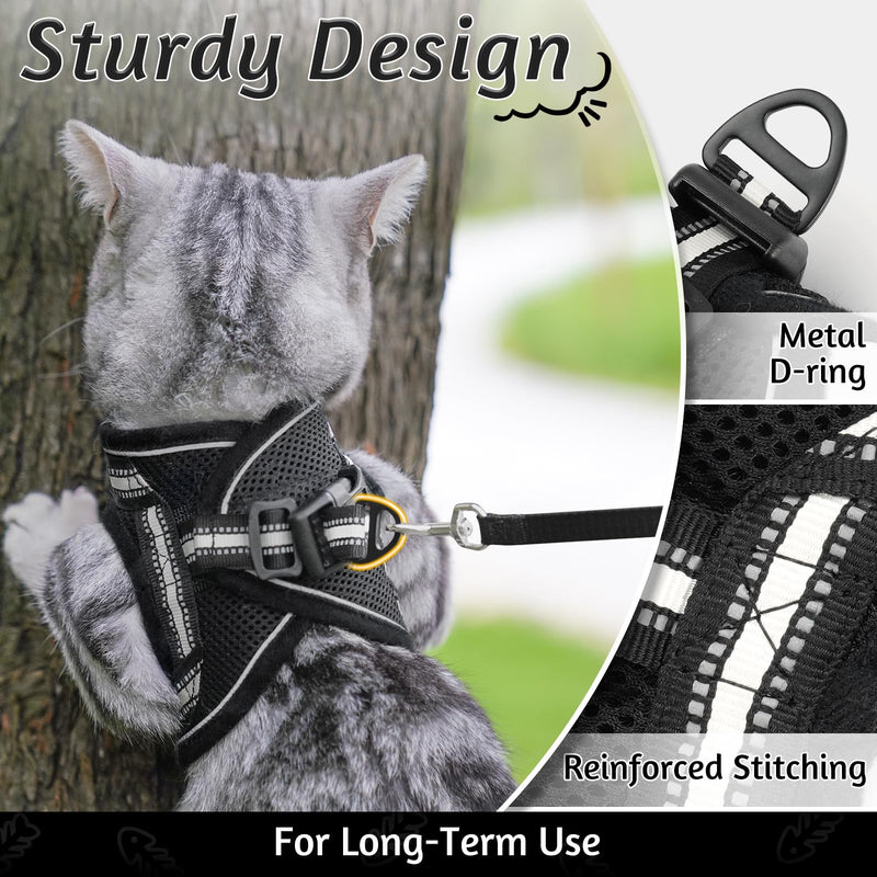 rabbitgoo Cat Harness with Lead, Escape-Proof Cat Lead with Harness, Cat Harness, Kitten Adjustable Soft Kitten Vest with Reflective Strips for Small Cats, Black M M (Pack of 1) - BeesActive Australia
