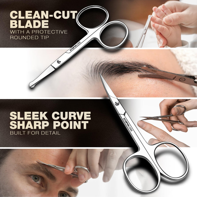 Utopia Care Eyebrow Scissors, Professional Stainless Steel Small Shears for Men and Women, Nose Hair Scissors for Grooming Mustache, Beard, Eyelashes, Ear Hair Trimming, Silver 1 Count (Pack of 1) - BeesActive Australia