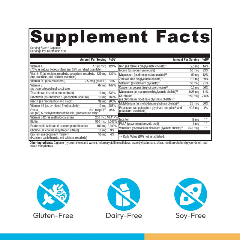 XYMOGEN ActivNutrients - Multivitamin & Multimineral Formula - Wellness, Immune & Energy Support - Active B Vitamins & Chelated Minerals - Vegetarian, Non-GMO & Gluten Free - 240 Count | Multivitamin and Multimineral Formula, Immune and Energy Support,...