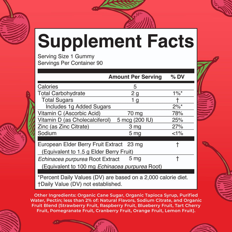 Mary Ruth's 5-1 Immunity Gummies with Elderberry for Kids & Adults | Cherry | Pectin Based | Vegan | 90 Count 90 Count (Pack of 1)