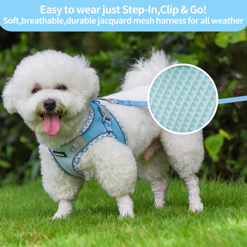 AIITLE Durable Dog Harness and Leash Set for Walking, Step in Vest Harness, Reflective Bands, Soft Breathable Pet Supplies, for Extra Small Dogs and House Cats Blue XXXS XXXS(Chest: 8.5 - 10") - BeesActive Australia
