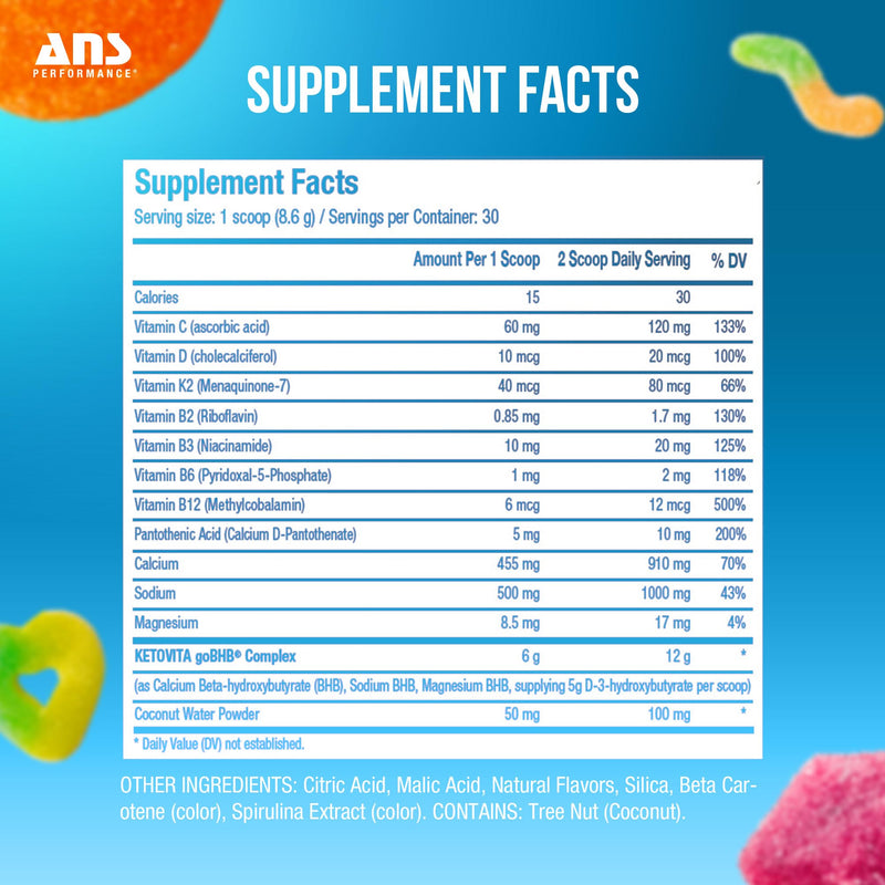 ANS Performance Ketovita BHB Ketones + Essential Daily Vitamins, 232g (30) Servings (Pineapple Punch)