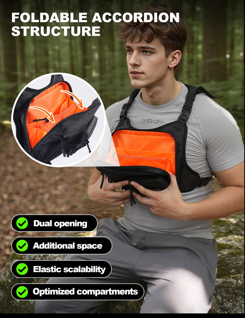 Chest Bag for Men with Expandable Accordion Structure, Running Vest for Outdoors, Chest Pack for Cycling, Hiking Black A