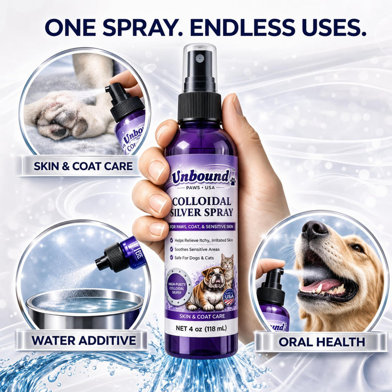 Colloidal Silver Spray for Dogs & Cats – Gentle Skin & Coat Support – Soothes Irritated Skin, Rashes & Scratches – Natural Pet Care – 4 Oz