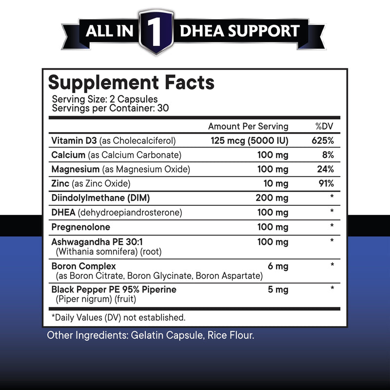 NEW AGE DHEA Supplement - Pregnenolone for Men & Women with DIM, Ashwagandha, Boron, Calcium, Magnesium, Zinc, Vitamin D3 5000iu - Support Capsules - 180 Count 60 Count (Pack of 3)