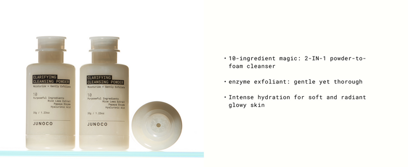 JUNO & Co. JADE Clarifying Cleansing Powder, Refillable Enzyme Face Cleanser, Gentle Exfoliating Powder-to-Foam Cleanser with Rice & Papaya Enzymes, For Smooth Hydrated Skin, 35g Refillable Main Container