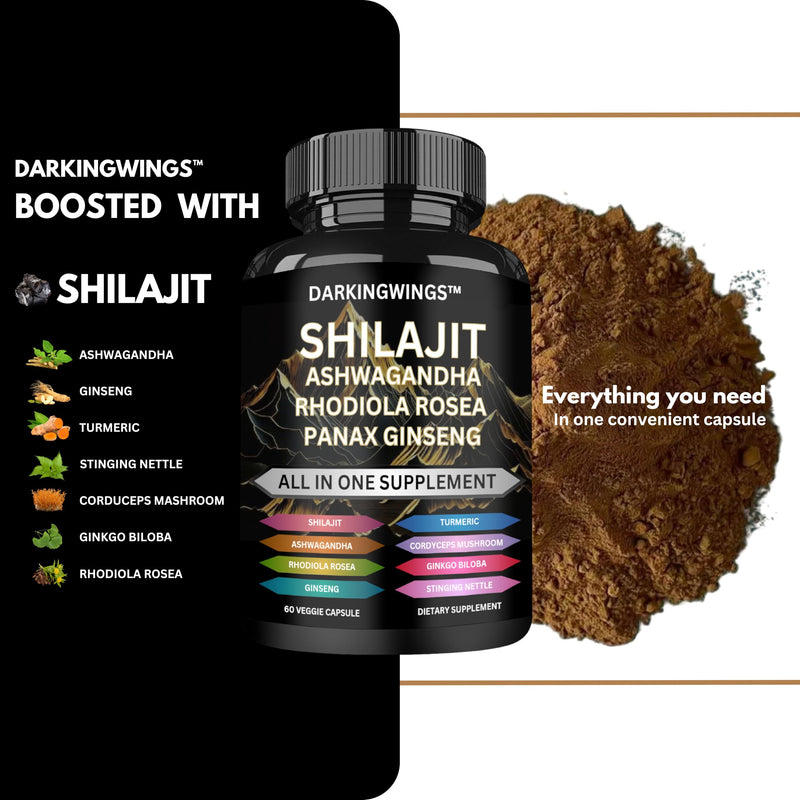 8-in-1 Shilajit 9000 Panax Ginseng 1500MG Ashwagandha 2000MG Rhodiola Rosea 1000MG, Turmeric 500MG, Gingko Biloba 500mg, Stinging Nettle 250MG, Cordyceps Mushroom 500mg for Full Body Power - BeesActive Australia
