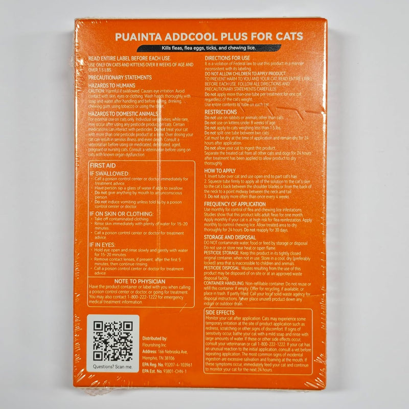 PUAINTA Addcool Plus Flea and Tick Prevention for Cats & Kittens, Professional Topical Treatment, 3 Monthly Doses, Fast-Acting Waterproof Cat Flea Drops 3 Count Cats over 1.5 lbs