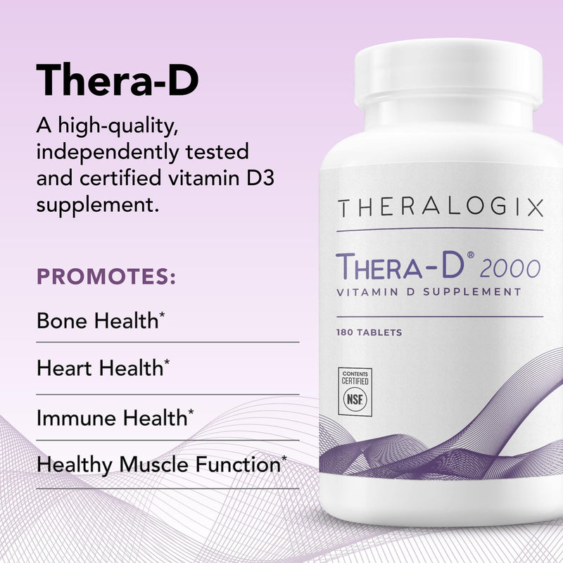 Theralogix Thera-D 2000 Vitamin D3 – Bone & Immune Health, NSF Certified | Provides 2,000 IU of vitamin D3 to help maintain healthy vitamin D levels for strong bones and immune function.*