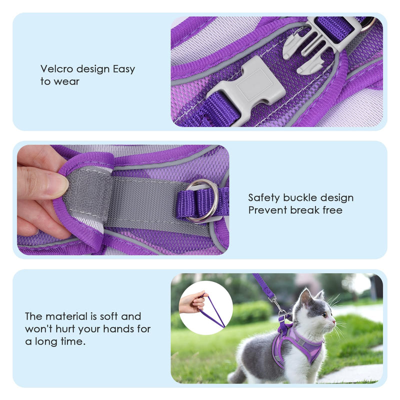 Brifit Cat Harness with Leash, Cat Harness, Cat Leash with Reflective Stripes and Breathable Mesh, Adjustable Cat Chest Harness, Soft Harness for Cats, Kittens, Dogs, Upgraded Purple XS - BeesActive Australia
