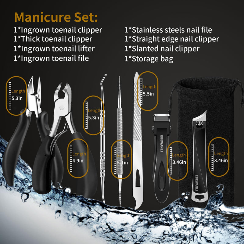 EBEWANLI Professional Nail Grooming Kit, Podiatrist Pedicure Kits Stainless Steel Nail Clipper Personal Care Tools with Travel Bag, Gift for Seniors, Men 7PCS-A