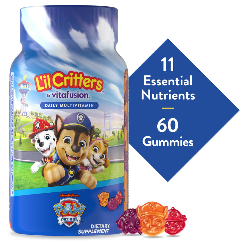 Lil Critters Nickelodeon Paw Patrol Kids Multivitamin Gummies | 60 Count | Gummy with Vitamin A B C D E | Fruit Flavors | 11 Essential Nutrients | Gluten and Dairy Free Children's Daily Supplement 60 Count (Pack of 1)