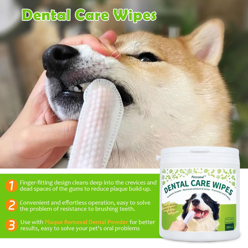 Petstoral Dental Cleaning Kit, Dental Care Wipes to Clean Plaque on The Surface of The Teeth, Dental Powder with Probiotic to Solve Oral Problems from The Inside of Digestion
