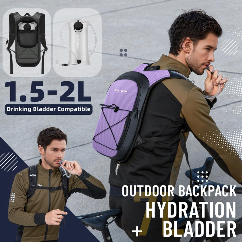Hydration Backpack with TPU Hydration Bladder, Lightweight Hiking Water Backpack, Hydration Pack with 2L Water Bladder for Running, Cycling Climbing Camping Outdoor Sports Purple