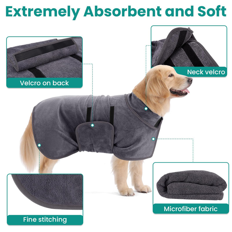 PETTOM dog bathrobe, dog bathrobe, extra absorbent, dog bathrobe, microfiber, quick-drying, dog drying coat for large dogs (L, grey) L - BeesActive Australia