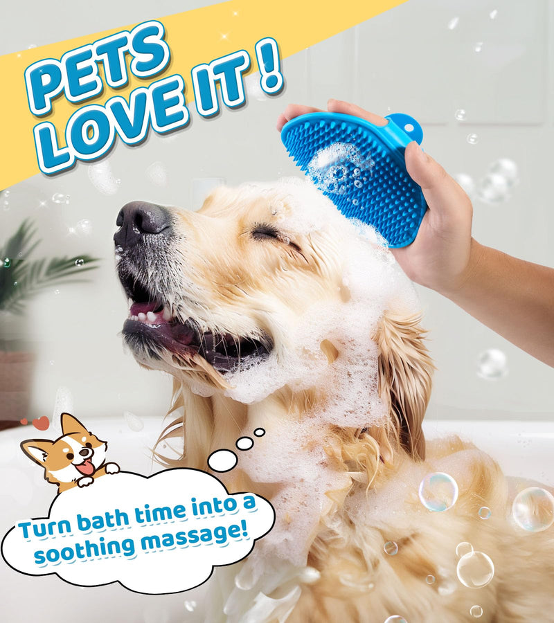 Dog Bath Brush Pet Massage Shampoo Brush Dog Scrubber for Bath Dog Washing Brush Scrubber Pet Bath Massage Brush with Soft Silicone Bristles for Puppy Dog Cat Grooming Cleaning Blue - BeesActive Australia
