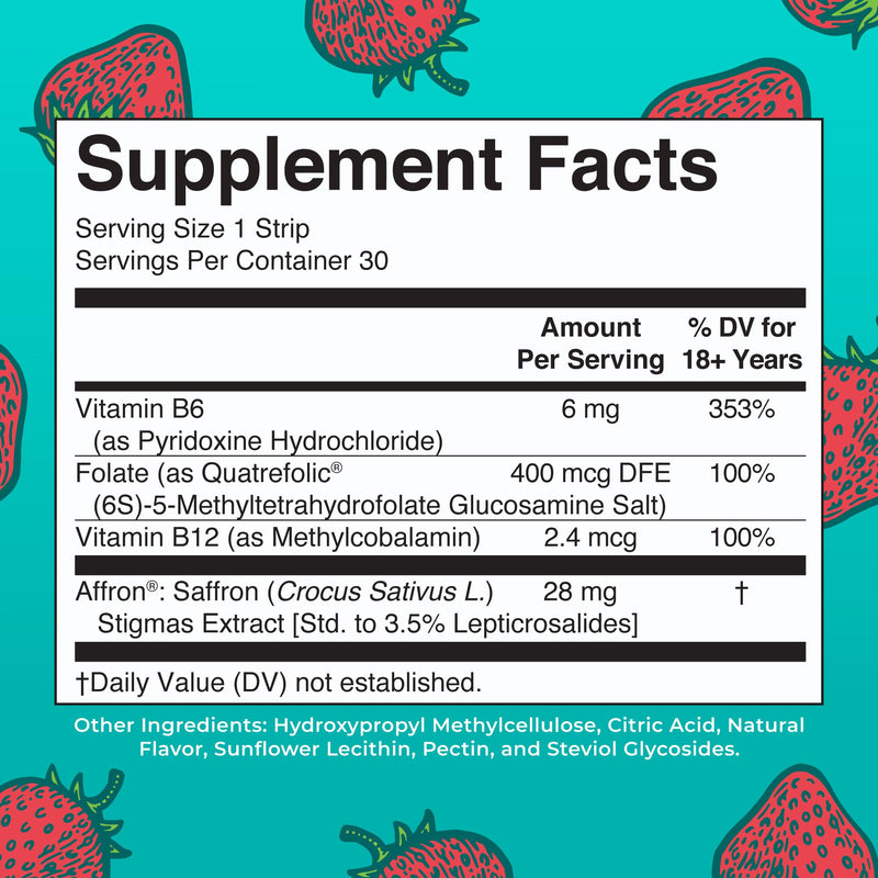 MARYRUTH'S Mood & Cognition Dissolving Strips, Vitamin B12, 30 Count | Vitamin B12, Vitamin B6, Saffron, Folate, Sugar Free