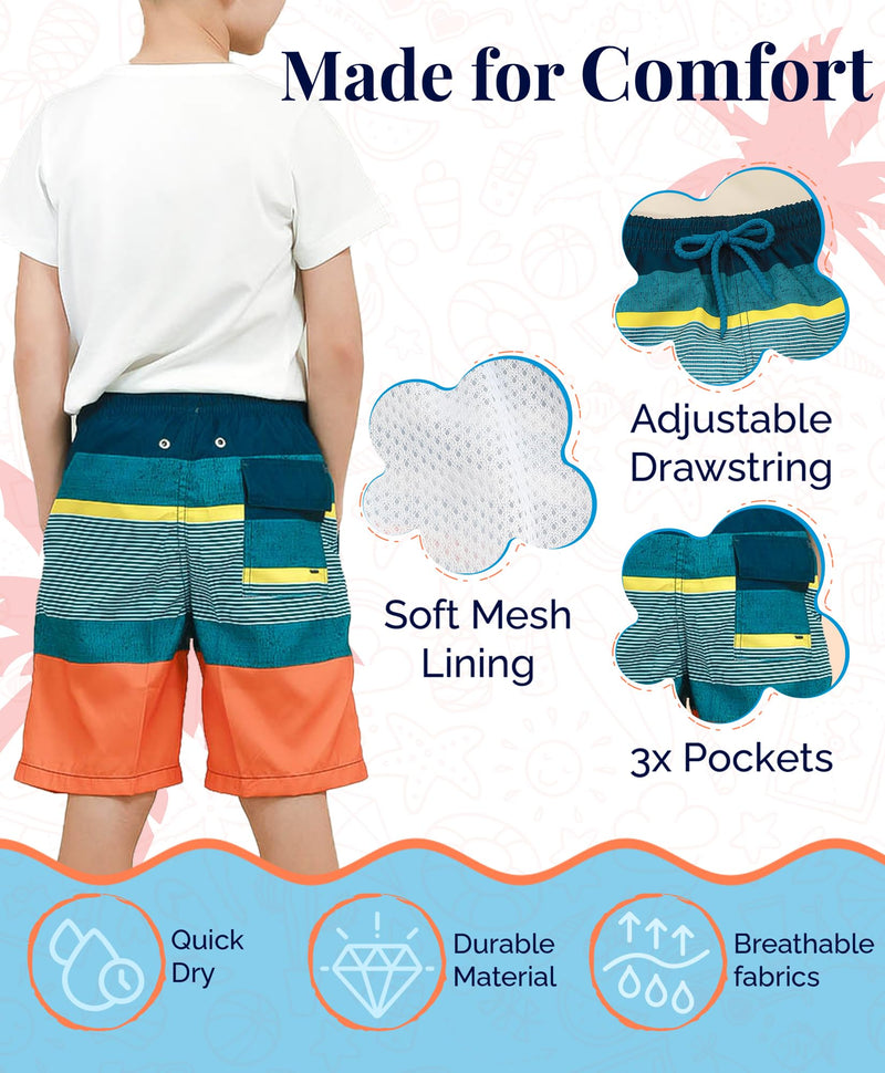 KAILUA SURF Boys' Swim Trunks Quick Dry Board Shorts with Mesh Liner, Sizes 2T-18/20 14-16 Years E30