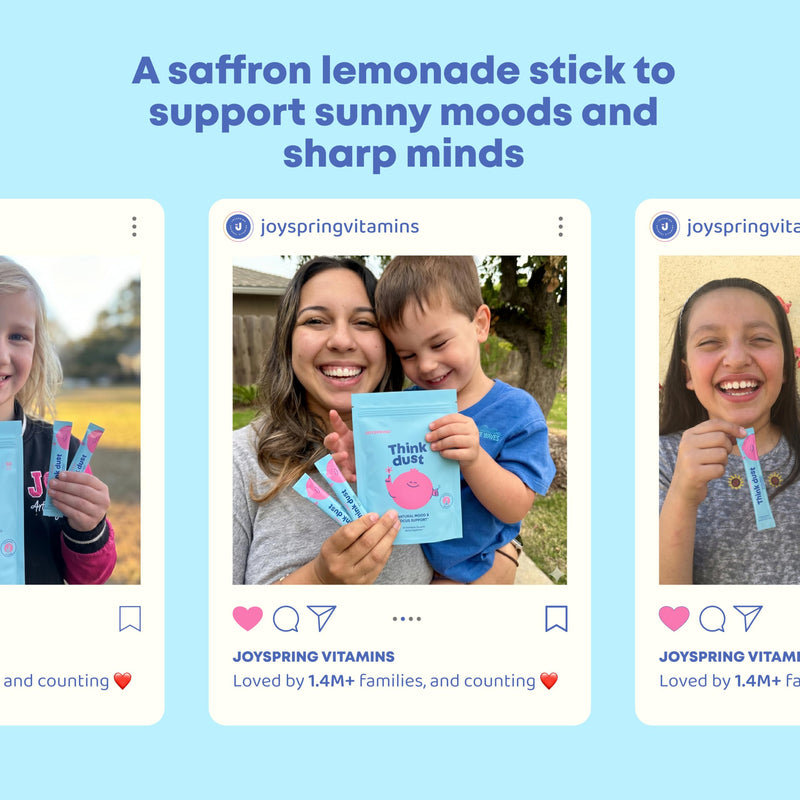 JoySpring Think Dust Kids Magnesium Sticks, Lemonade, 30 Servings | Bisglycinate form with L-theanine and saffron, supports calm and steady focus, sugar-free single-serve drink mix Safrron Stick