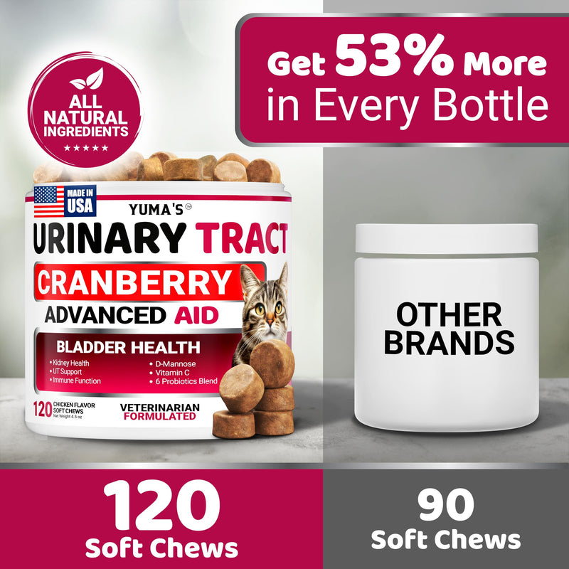 Cat Urinary Tract Health - Cranberry Supplement for Cats - Promotes Healthy Digestion & Normal Bladder Function - Probiotics - Vitamins and Food Supplements - Immune & Multivitamin Support Chews Cat Urinary & Bladder Multivitamin 120 Chews