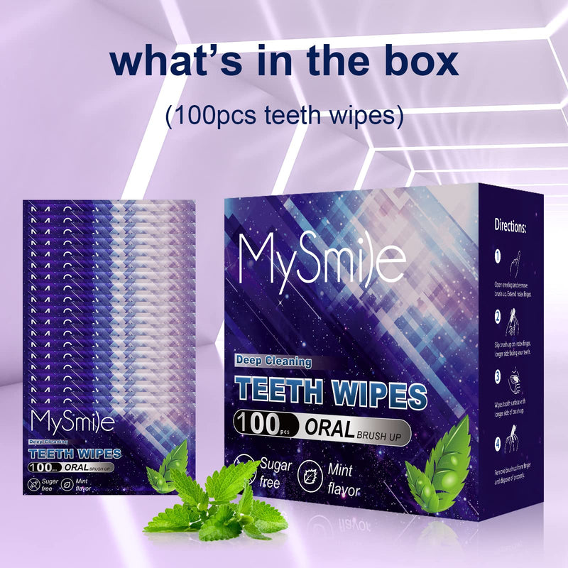 MySmile 100pcs Teeth Wipes Disposal Finger Brush Deep Cleaning Teeth Wipes Oral Brush Up Tooth Wipes for Teeth Cleaning, Mint Flavor Blue - PawsPlanet Australia