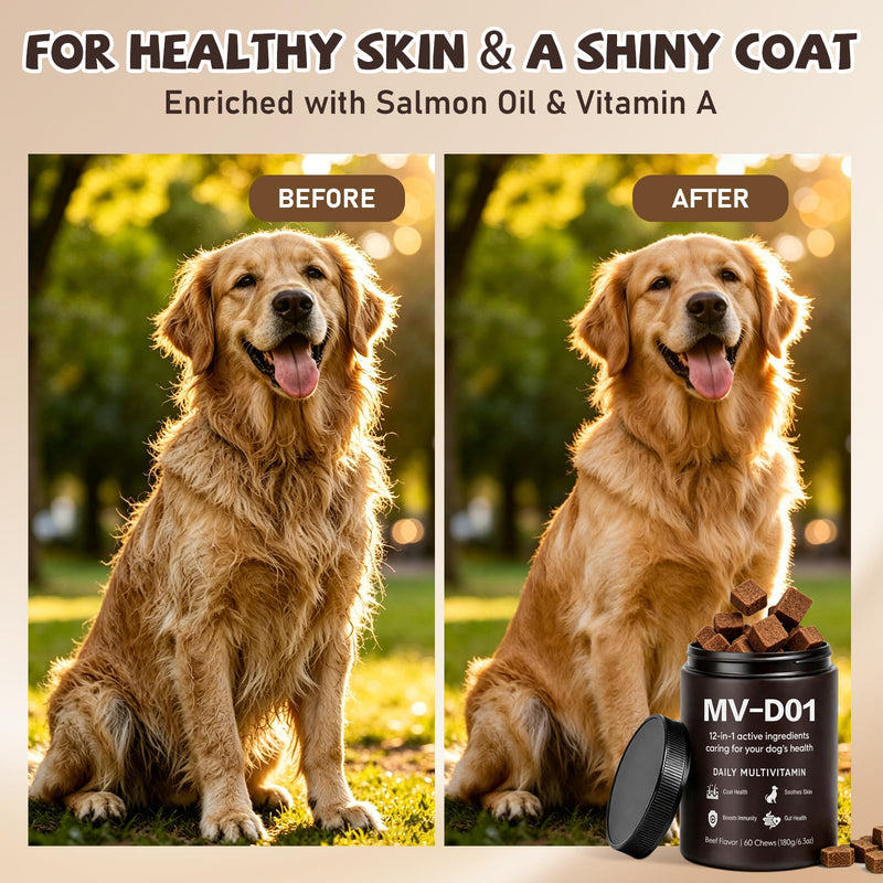 DM-01 Daily Multivitamin for Dogs - Advanced Hip & Joint Support, Boosts Immune System & Digestion, Promotes Skin, Coat & Organ System Health, Enhances Activity & Mood, 60 Chews