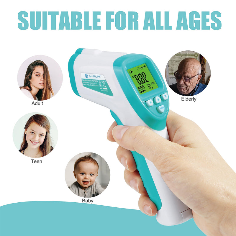 Amplim No-Touch Forehead Thermometer for Adults, Kids, and Infants: Digital Temporal Touchless Medical Grade Thermometer with LCD Display, Registry Must Have for Body Fever Temperatures, Blue Green White