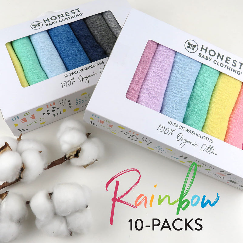 HonestBaby 10-Pack Organic Cotton Baby-Terry Wash Cloths, Rainbow Blues, One Size 10-pack Rainbow Blues - BeesActive Australia