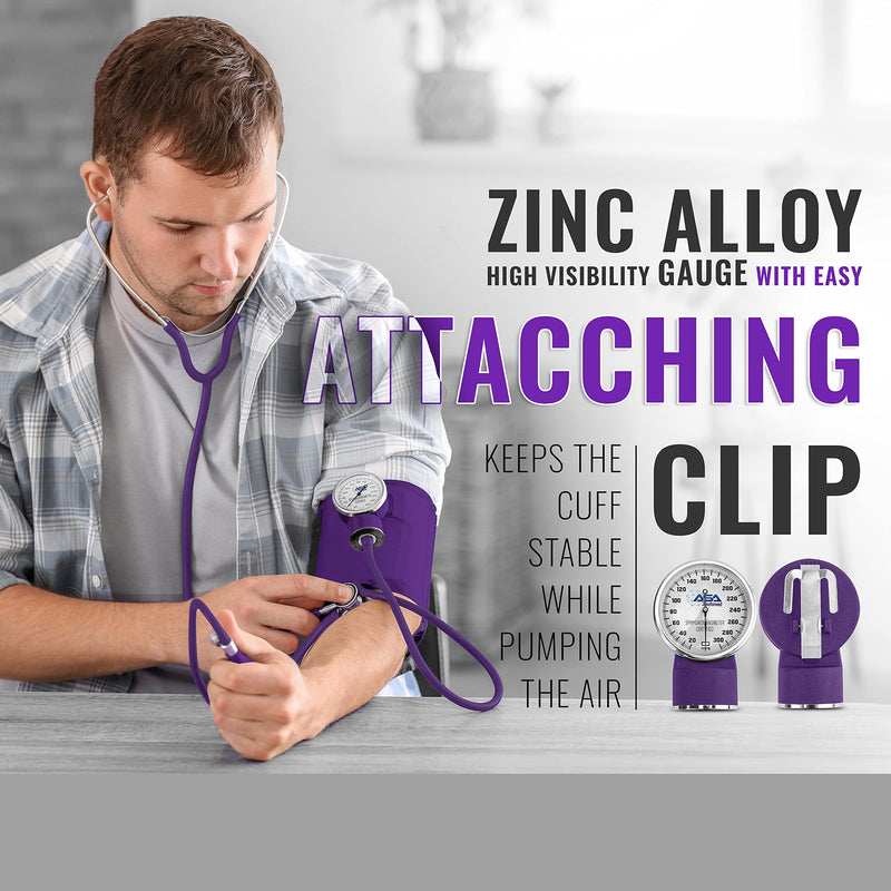 ASA TECHMED Dual Head Sprague Stethoscope and Sphygmomanometer Manual Blood Pressure Cuff Set with Case - Accurate Blood Pressure Monitoring Kit for Healthcare Professionals & Students, Purple - BeesActive Australia
