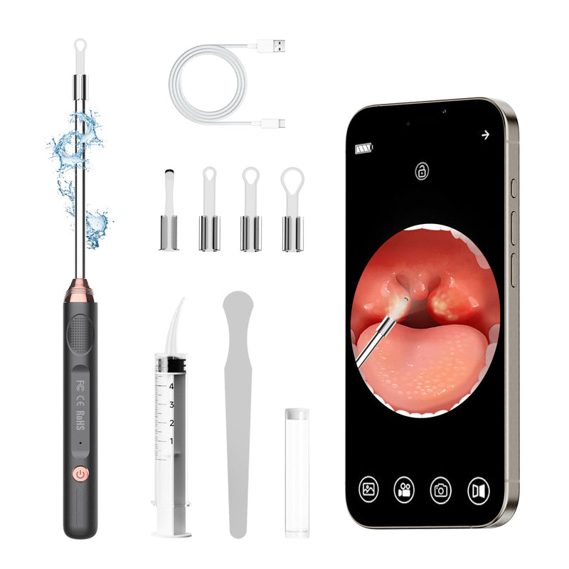 Tonsil Stone Remover with Camera，Tonsil Stone Removal Tool with LED Light，TonsilCleaner for Tonsil Stone Removal，Tonsillolith Removal Tool with 4 Head ，Attachments for iOS & Android